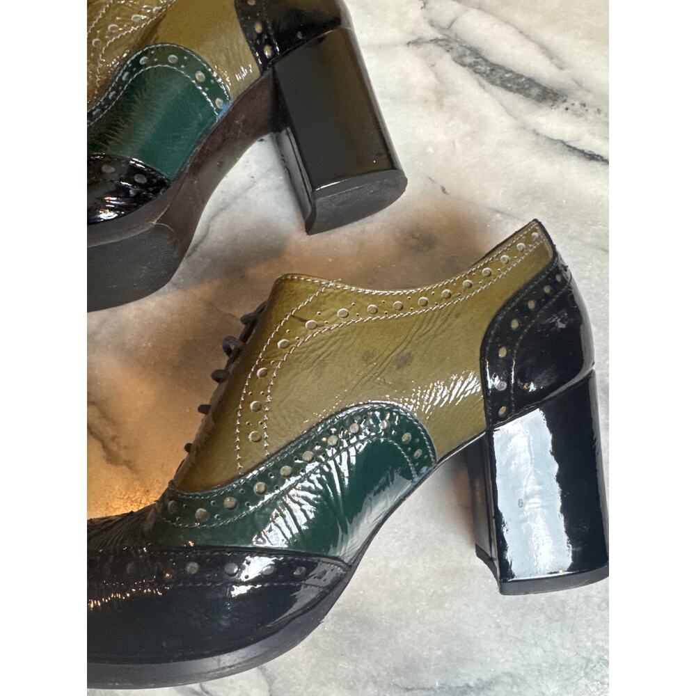Vintage Melin Made in Italy Patent Leather Block Heeled Oxfords Size EU 38 - Picture 5 of 5